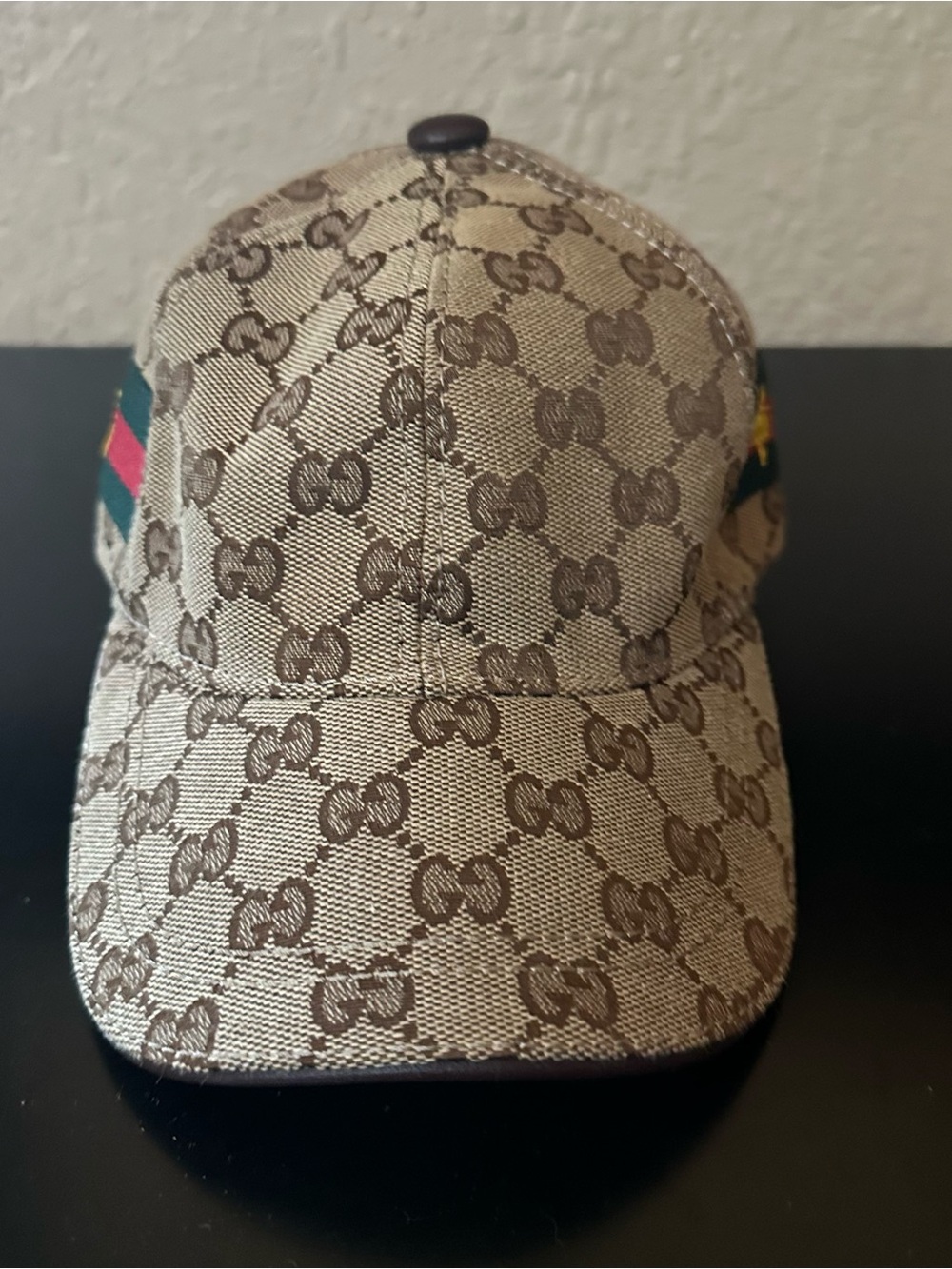 Kids Brown/Beige GG Monogram Baseball Cap with Web Stripe